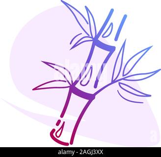 Chinese line icon green bamboo with flat spot for round highlights stories. Business Wellness spa logo design. Tropical Asian plant template, vector symbol. Relaxation natural pictogram social media. Stock Vector