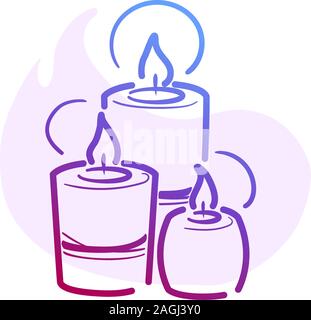 Line three candles spa for web social media design with flat spot for round highlights stories. Holiday celebration relaxation concept. Health care vector pictogram on isolated white background. Stock Vector