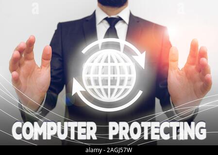 Text sign showing Computer Protecting. Business photo text protecting computer against unauthorized intrusions Stock Photo