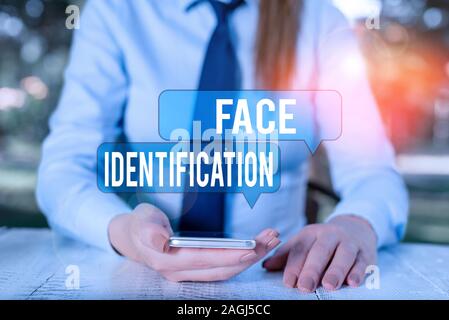 Word writing text Face Identification. Business photo showcasing analyzing patterns based on the demonstrating s is facial contours Female business pe Stock Photo