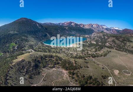 June Lake and the eastern Sierra from the air, Owens Valley, California. Stock Photo