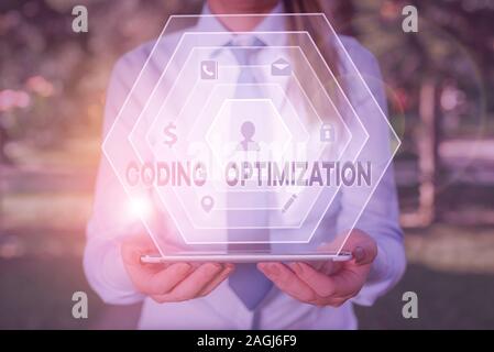 Handwriting text writing Coding Optimization. Conceptual photo method of code modification to improve code quality Stock Photo