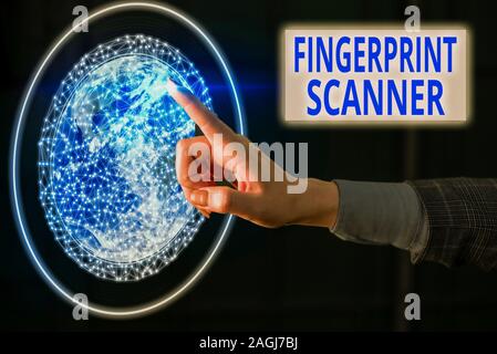 Text sign showing Fingerprint Scanner. Business photo showcasing Use fingerprint for biometric validation to grant access Elements of this image furni Stock Photo