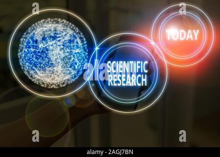 Text sign showing Scientific Research. Business photo text methodical study to prove or disprove a hypothesis Elements of this image furnished by NASA Stock Photo