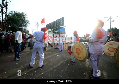 AMRAVATI, MS, INDIA - SEPTEMBER 11: Ganesha idols are being transported for immersion with drums in water bodies on September 11, 2014 in Amravati, Ma Stock Photo