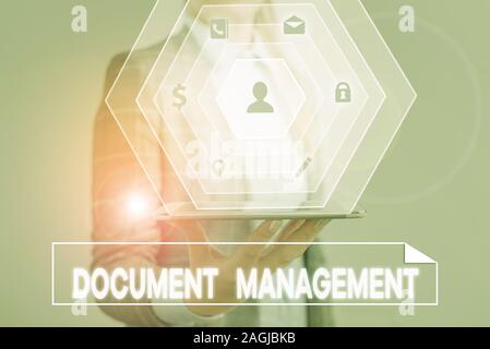 Conceptual hand writing showing Document Management. Concept meaning Computerized analysisagement of electronic documents Stock Photo
