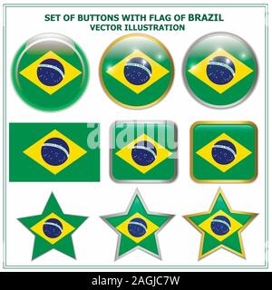 Bright background buttons with flag of Brazil . Happy Brazil day background. Bright buttons with flag. Stock Vector
