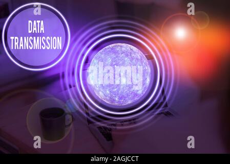 Text sign showing Data Transmission. Business photo showcasing sending data electronically over a communications network Elements of this image furnis Stock Photo