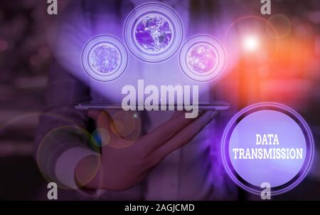 Writing note showing Data Transmission. Business concept for sending data electronically over a communications network Elements of this image furnishe Stock Photo