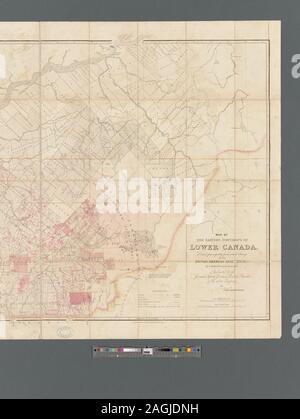 Relief shown by hachures. Prime meridian: Greenwich. Shows roads, towns, villages and landholdings of the British American Land Co. Includes inset : Plan of Quebec (scale approximately 1:12,500) Also includes A table of distances to the eastern townships and table Distances to the new settlements of the B.A.L. Company. Mapping the Nation (NEH grant, 2015-2018); Map of the eastern townships of Lower Canada drawn principally from actual survey for the British American Land Company Stock Photo