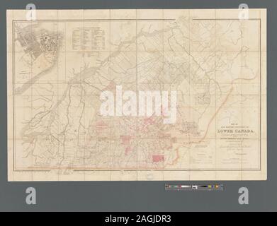 Relief shown by hachures. Prime meridian: Greenwich. Shows roads, towns, villages and landholdings of the British American Land Co. Includes inset : Plan of Quebec (scale approximately 1:12,500) Also includes A table of distances to the eastern townships and table Distances to the new settlements of the B.A.L. Company. Mapping the Nation (NEH grant, 2015-2018); Map of the eastern townships of Lower Canada drawn principally from actual survey for the British American Land Company Stock Photo