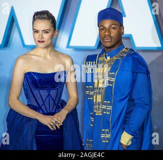 LONDON, ENGLAND - DECEMBER 18: Daisy Ridley and John Boyega attend the European Premiere of 'Star Wars: The Rise of Skywalker' at Cineworld Leicester Stock Photo