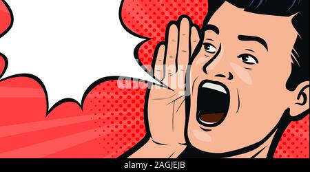 Screaming man. Pop art retro comic style. Cartoon vector illustration Stock Vector