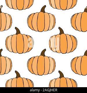 Vector seamless pattern with hand drawn outline pumpkins. Garden vegetable background. Template for fabric, wrapping paper, harvest festival or halloween decoration Stock Vector
