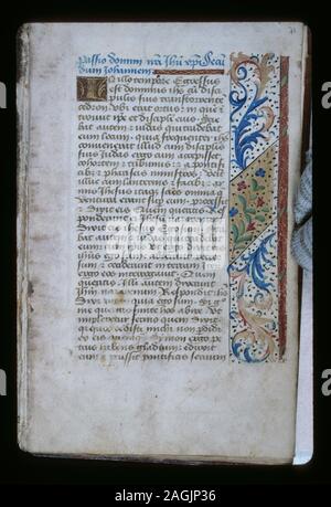 Listed in De Ricci, Seymour, Census of Medieval and Renaissance Manuscripts in the United States and Canada. New York. N.Y.: H.W. Wilson, 1935; and Supplement, New York, N.Y.: Bibliographical Society of America, 1962. Ownership : Erased arms of first owner at foot of crucifixion miniature; birth notices (1548-9) on inside front cover.  Bookplate of comte de Monlaur; Marques de Astorga collection; bookplate of Prince Crouy-Chanel.  Collection of Felix M. Warburg, bequeathed 1937. De Ricci, 1850.  De Ricci, Supplement, 330.  Chart by Dr. G.B. Guest. 33 long lines per page, ruled in red pencil. P Stock Photo