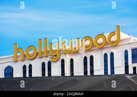 Planet Hollywood sign atop hotel, casino, entertainment and shopping promenade on the Las Vegas Strip - Las Vegas, Nevada, USA - December, 2019 Stock Photo