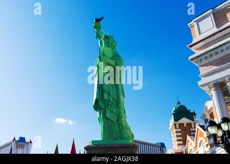 Statue of Liberty outside New York New York hotel under blue sky - Las Vegas, Nevada, USA - December, 2019 Stock Photo