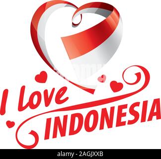 The national flag of the Indonesia and the inscription I love Indonesia. Vector illustration Stock Vector