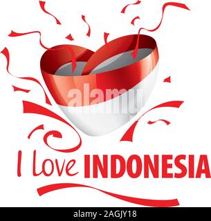 The national flag of the Indonesia and the inscription I love Indonesia. Vector illustration Stock Vector