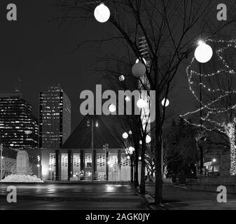 Edmonton City Hall and Churchill Square at dusk in December. Stock Photo