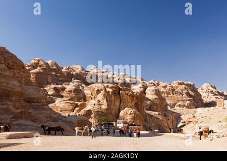 Petra, natural rock mountains, entrance of narrow gorge Al Siq, Jordan, middle east, Asia Stock Photo