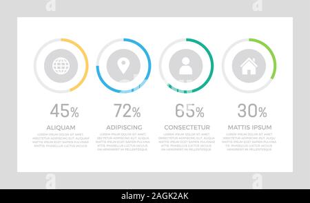 Set of green and blue, turquoise, orange elements for infographic presentation slides with charts, graphs, circles. Stock Vector