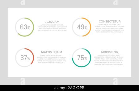 Set of green, turquoise, orange and red elements for infographic presentation slides with charts, graphs, steps, circles, number options. Stock Vector