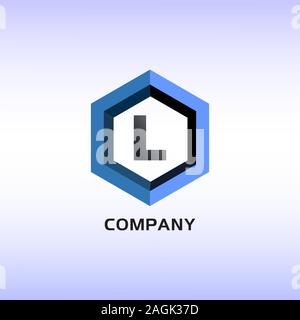 Letter L Alphabetic Logo Design Template, Light Blue, Hexagon Logo Concept, Blue Gradation Background Stock Vector