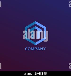 Letter TT Alphabetic Logo Design Template, Light Blue Hexagon Logo Concept, Blue Purple Gradation Background Stock Vector