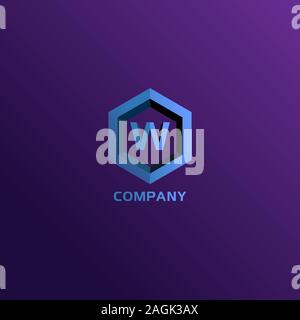 Letter W Alphabetic Logo Design Template, Light Blue, Hexagon Logo Concept, Gradation Background Stock Vector