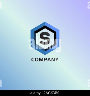 Letter S Alphabetic Logo Design Template, Light Blue, Hexagon Logo Concept, Gradation Background Stock Vector