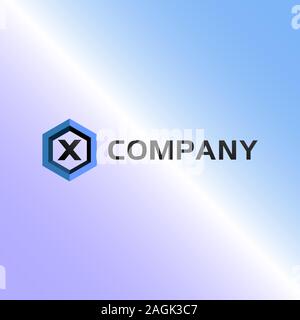 Letter X Alphabetic Logo Design Template, Light Blue, Hexagon Logo Concept, Gradation Background Stock Vector
