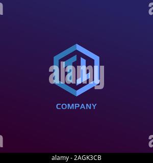 Letter TT Alphabetic Logo Design Template, Light Blue Hexagon Logo Concept, Blue Gradation Background Stock Vector