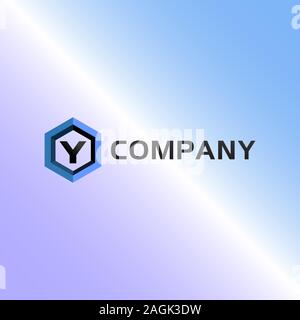 Letter Y Alphabetic Logo Design Template, Light Blue, Hexagon Logo Concept, Gradation Background Stock Vector