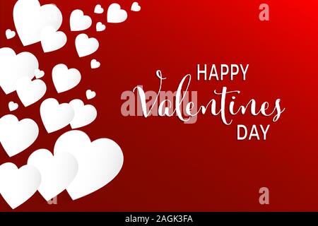 Valentine's day concept background. Vector illustration. White paper hearts on red background. Cute love sale banner or greeting card Stock Vector