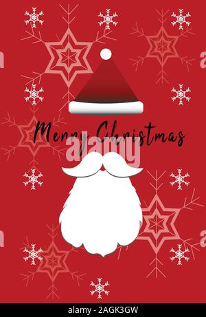 Santa Claus mustache and red hat with snow on red background vector Stock Vector