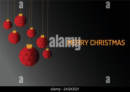 Merry Chrismas vector, red chrismas ball hanging on the black background Stock Vector