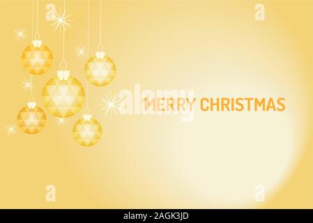 Merry Chrismas vector, gold chrismas ball hanging on the yellow background Stock Vector