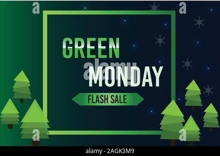Green monday sale pine tree on frame background Stock Vector