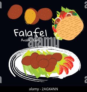 Vector illustration traditional Arabic and Jewish food Falafel, Falafel in pita. Stock Vector