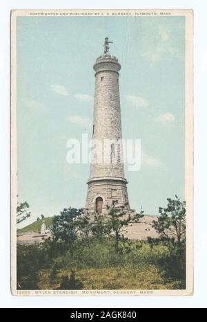 Postcard series number: 13995 Last series published primarily from company-owned or company-commissioned images.; Myles Standish Monument, Plymouth, Mass. Stock Photo