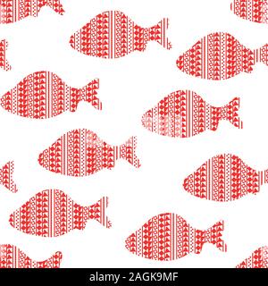 seamless vector pattern with fish silhouettes in ugly christmas sweaters Stock Vector