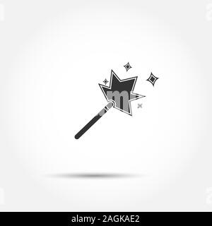 Icon of a magic wand. A magic wand performs a miracle or magic. Flat style. Stock Vector