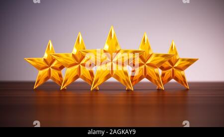 Five stars rating on the table. 3D illustration. Stock Photo