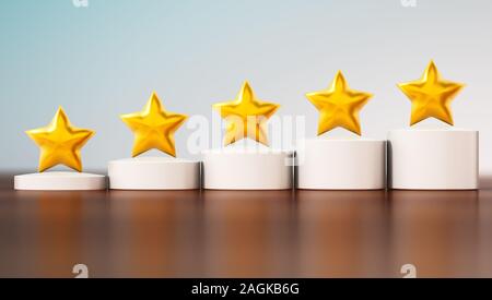 Five stars rating on the table. 3D illustration. Stock Photo