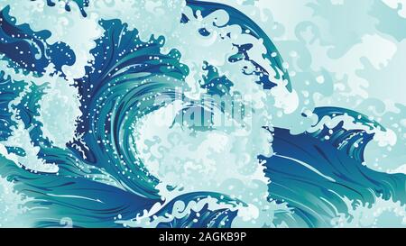 Big rushing sea or ocean waves design. Stock Vector