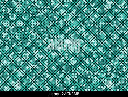 Green turquoise mosaic pixel seamless pattern on black background texture. Squares shapes repeating random color. Vector illustration Stock Vector