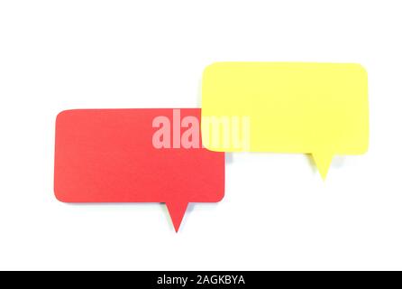 Red and yellow speech bubbles on white background Stock Photo