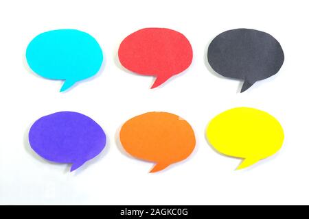 Multicolored speech bubbles on white background Stock Photo