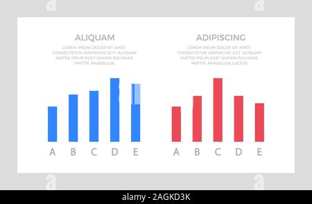 Set of blue and red elements for infographic presentation slides with charts, graphs, arrows Stock Vector